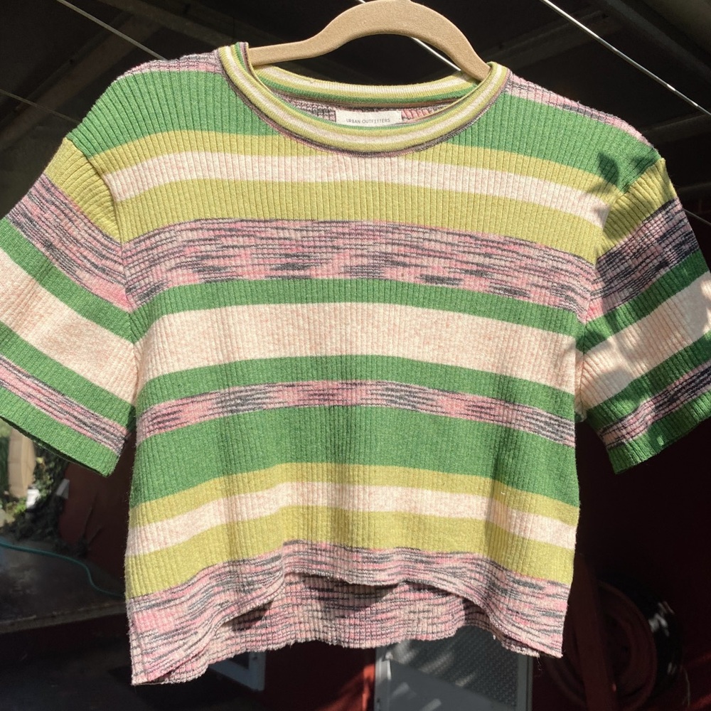 Urban Outfitters Striped Short Sleeve Cropped Sweater